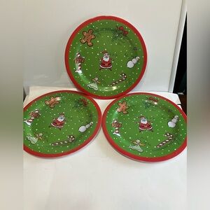 Vintage Melamine Christmas Holiday “11 Dinner Plates Set Of 3 Red Green Santa